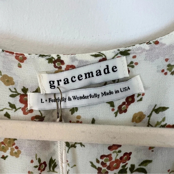 Gracemade Boho Ditsy Floral Long Sleeve Wrap Maxi Dress Cream Red Cottagecore - Picture 4 of 7